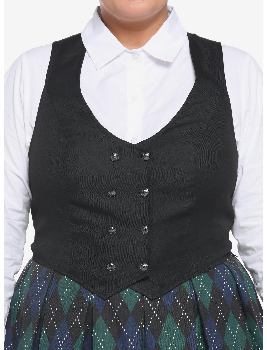 Black Double-Breasted Vest Plus Size, DEEP BLACK, hi-res