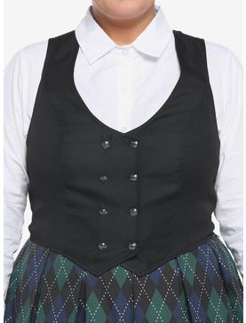 Black Double-Breasted Vest Plus Size, , hi-res