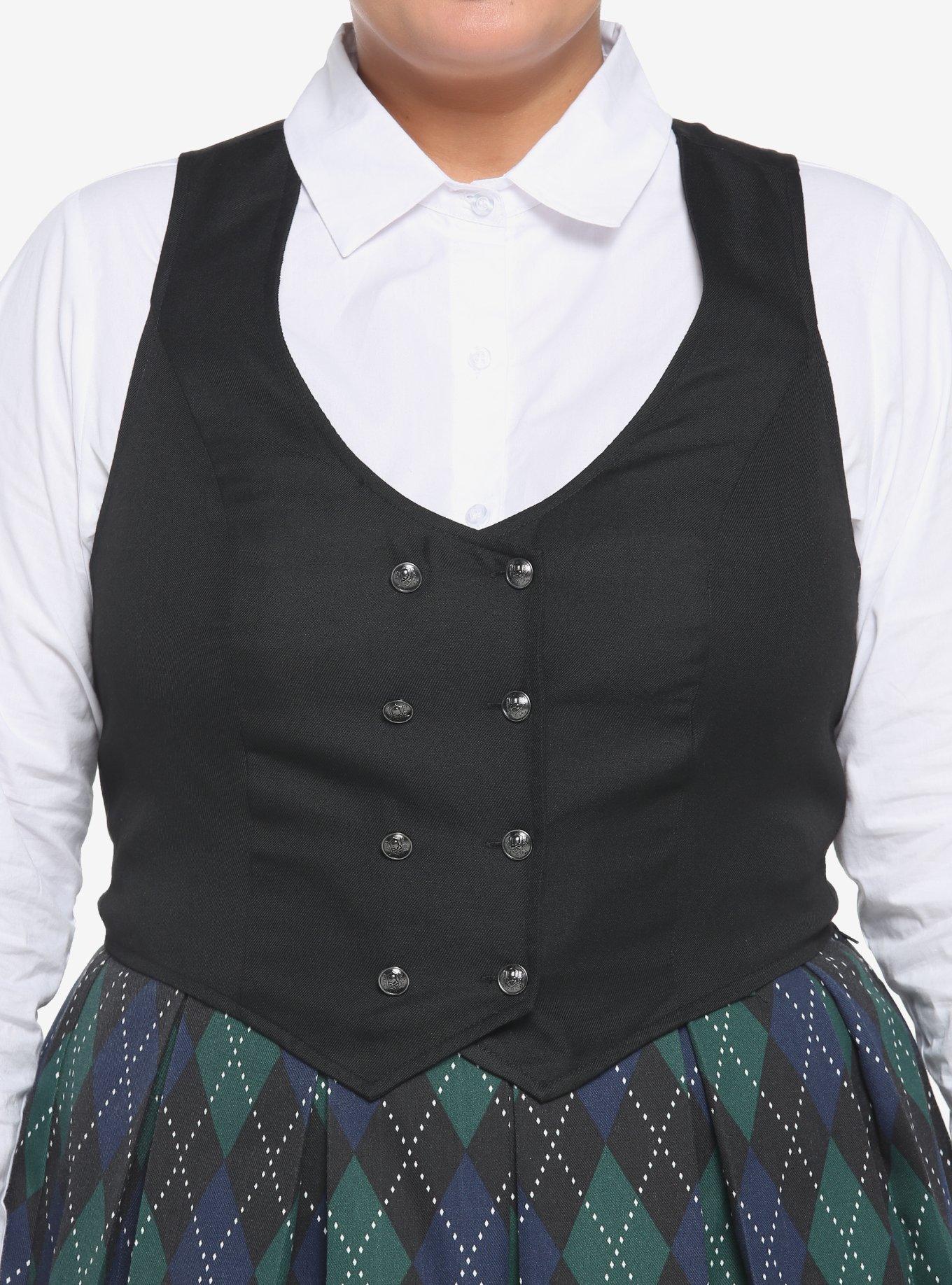 Black Double-Breasted Vest Plus Size, DEEP BLACK, hi-res