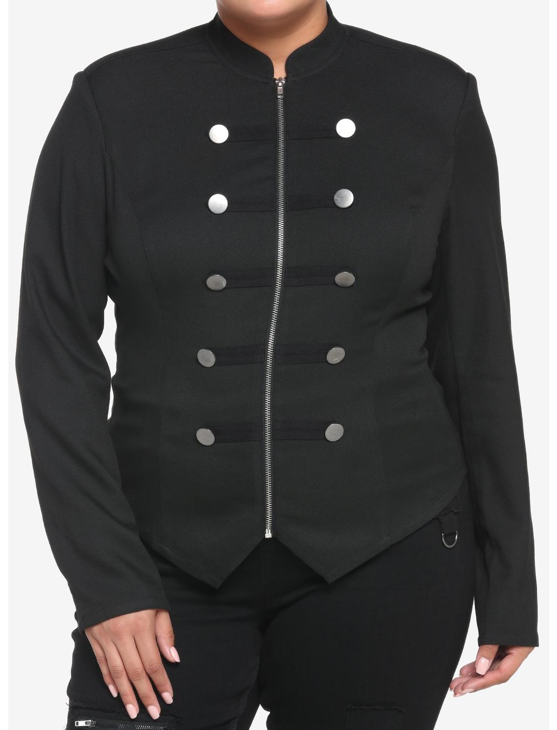 Black Military Jacket Plus Size, DEEP BLACK, hi-res