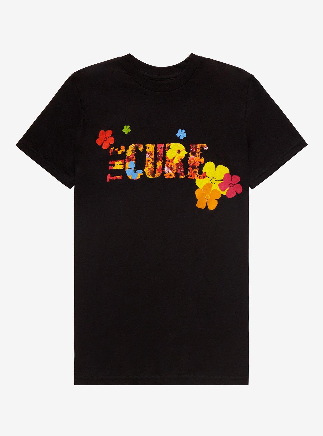 The Cure Flowers Boyfriend Fit Girls T-Shirt, BLACK, hi-res