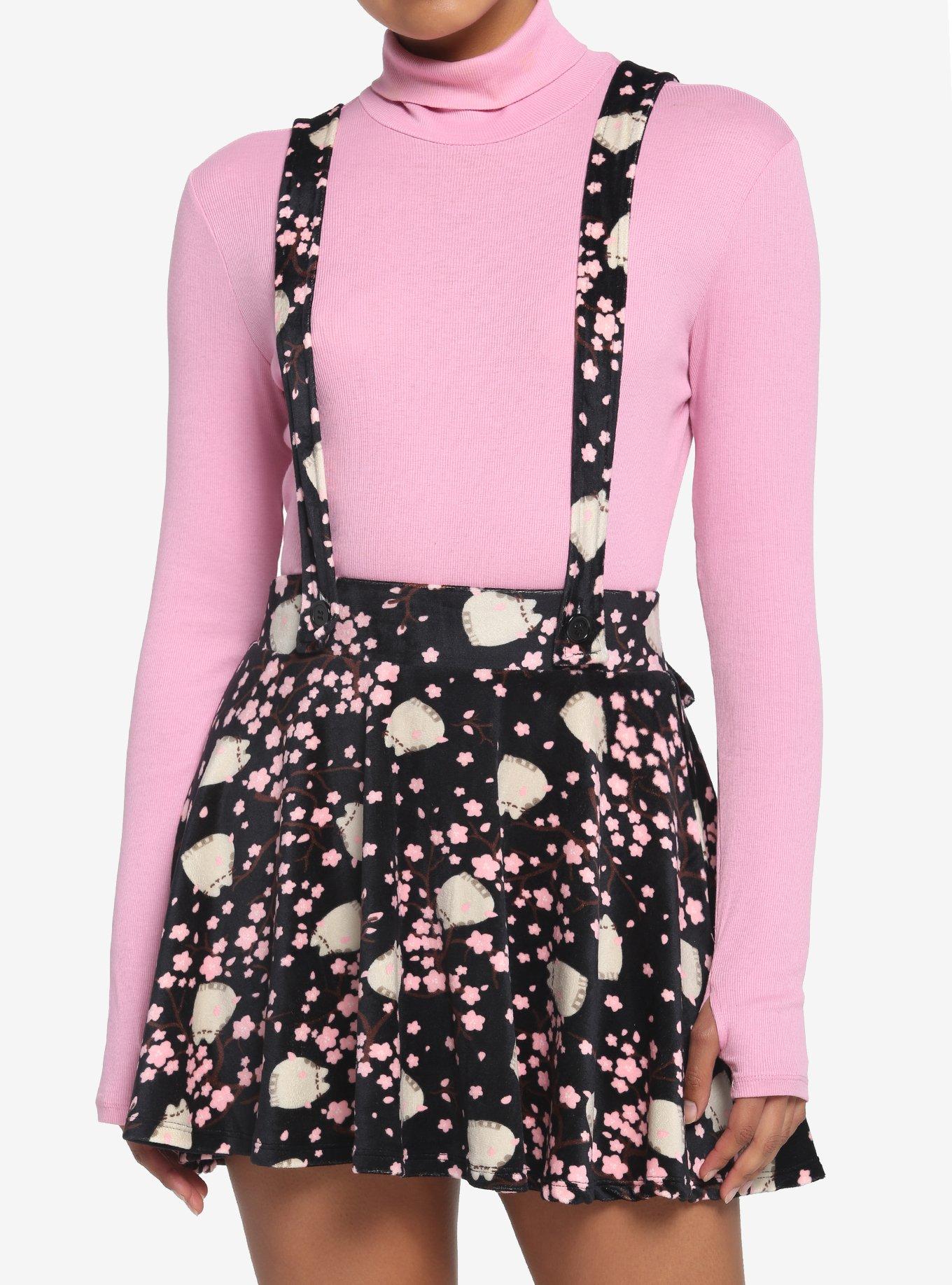 Pusheen Cherry Blossoms Velvet Suspender Skirt Hot Topic