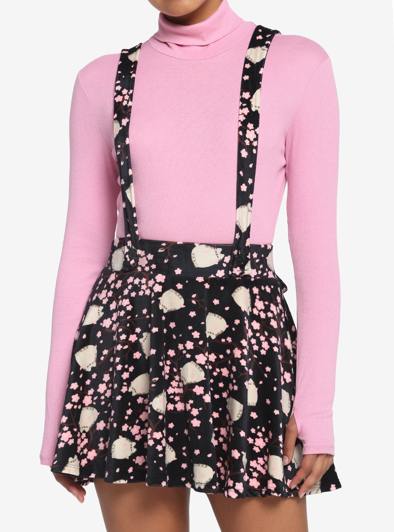 Pusheen Cherry Blossoms Velvet Suspender Skirt, MULTI, hi-res