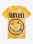 Nirvana Smile Yellow Tie-Dye Boyfriend Fit Girls T-Shirt, BRIGHT YELLOW, hi-res