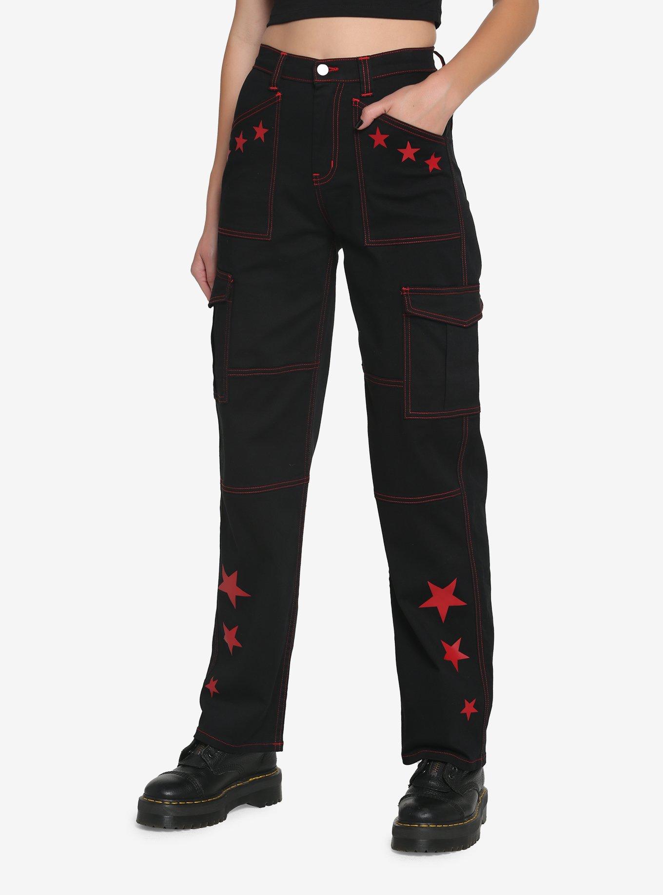 Black & Red Stitch Star Carpenter Pants