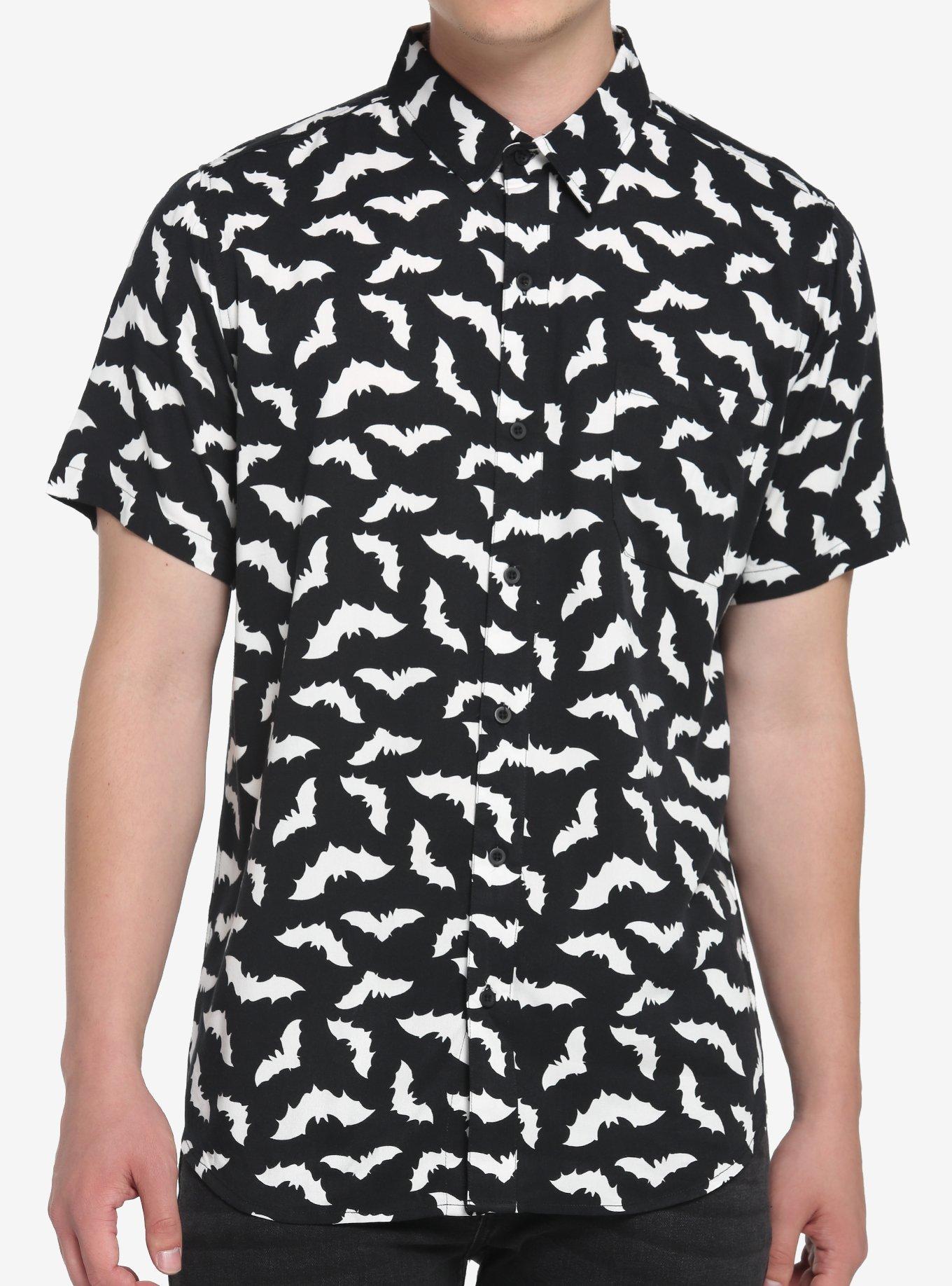Bats Woven Button-Up, BLACK, hi-res