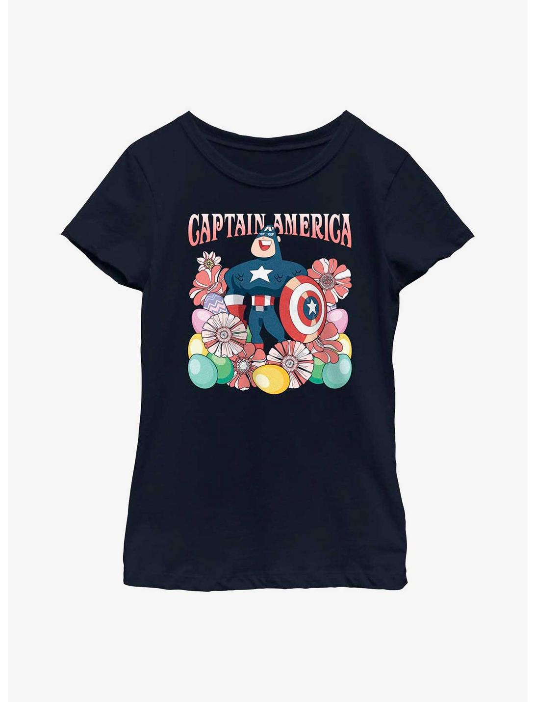 Marvel Captain America Collecting Eggs Youth Girls T-Shirt, NAVY, hi-res