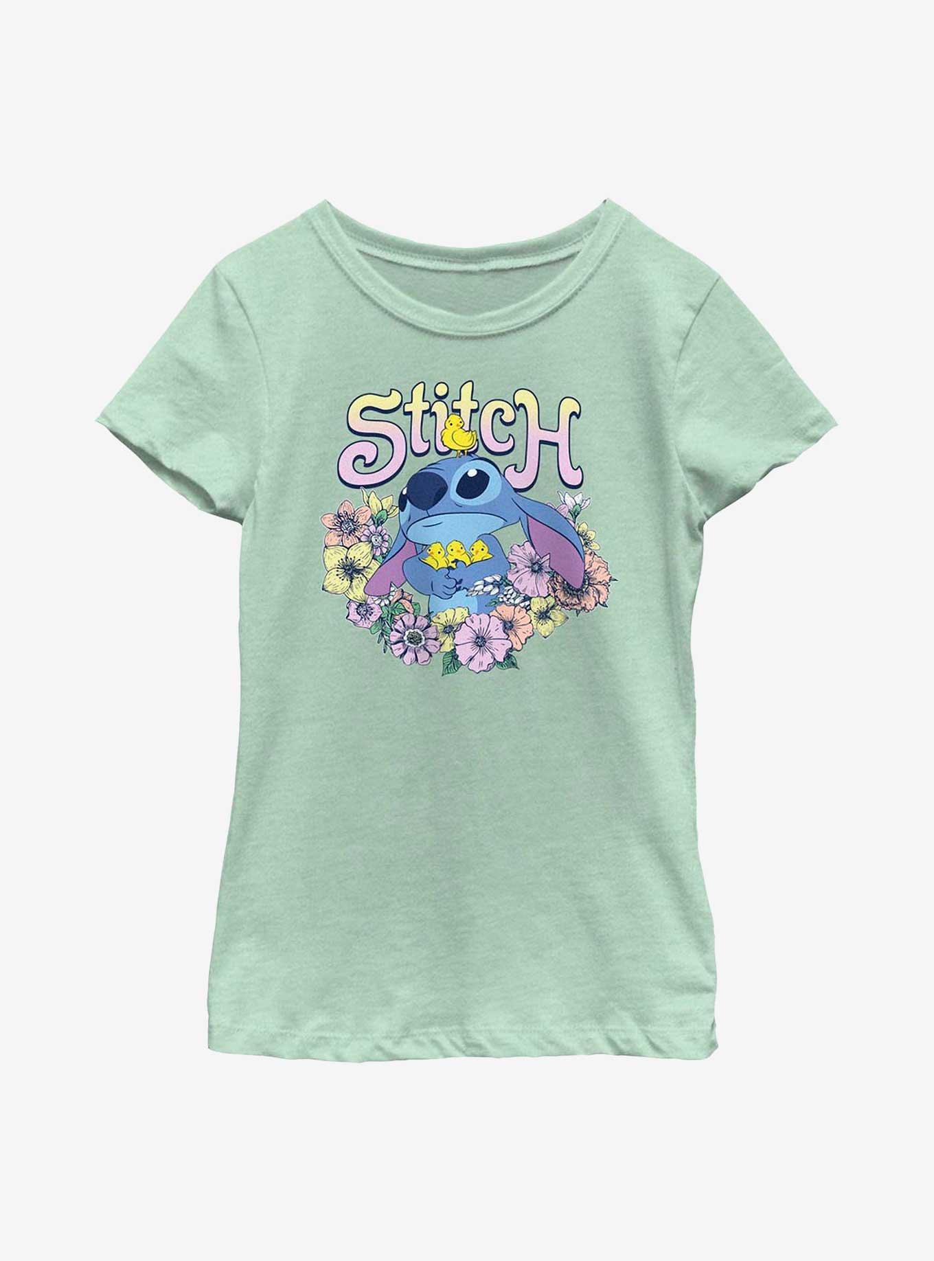 Disney Lilo And Stitch Spring Flowers Stitch Youth Girls T-Shirt, MINT, hi-res