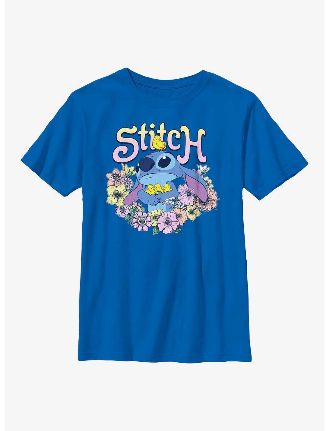 Disney Lilo And Stitch Spring Flowers Stitch Youth T-Shirt, ROYAL, hi-res
