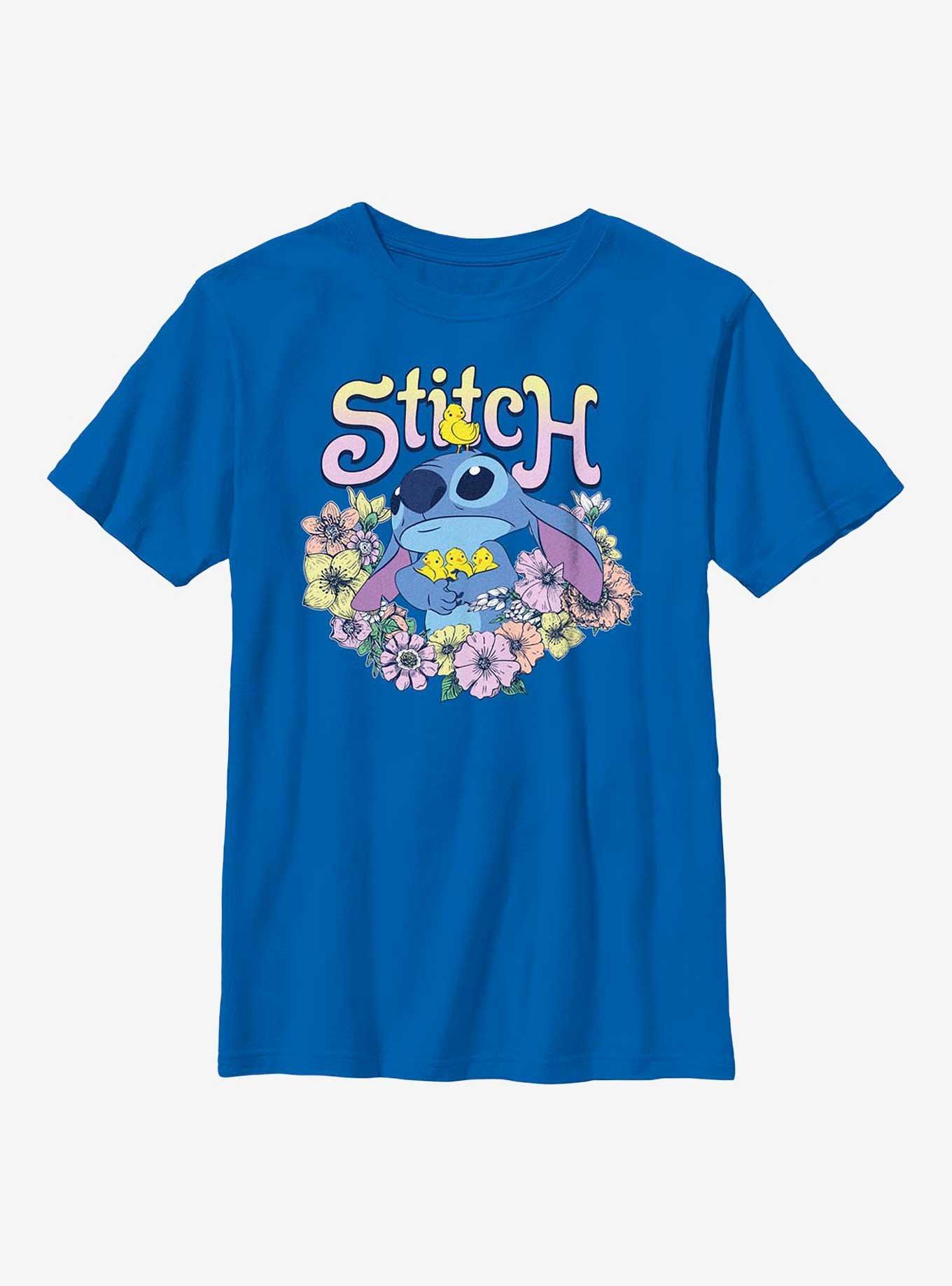 Disney Lilo And Stitch Spring Flowers Stitch Youth T-Shirt, ROYAL, hi-res