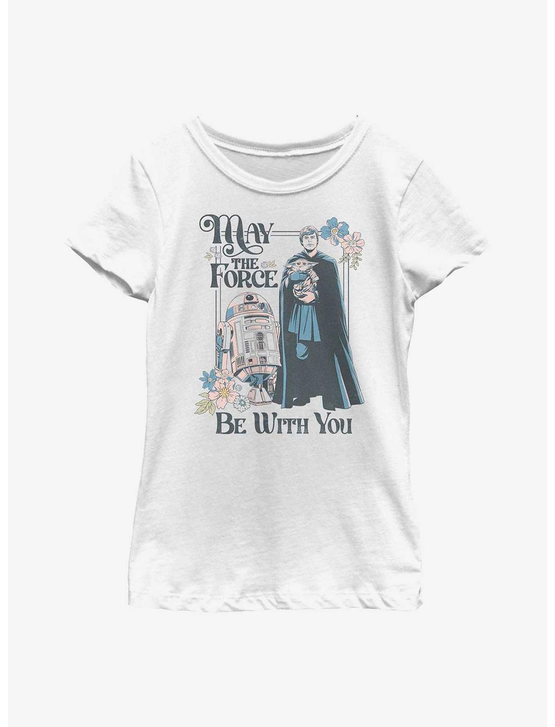 Star Wars The Mandalorian May The Force Be With You Floral Youth Girls T-Shirt, WHITE, hi-res