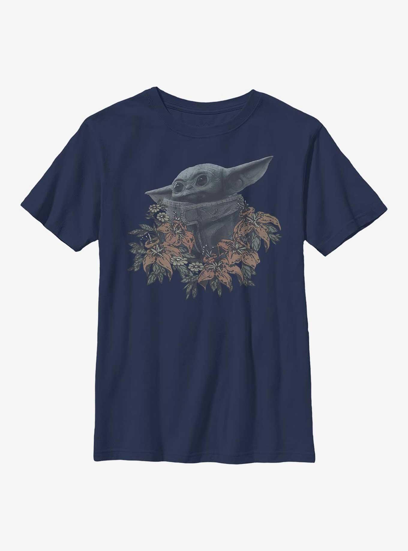 Star Wars The Mandalorian Flower Child Youth T-Shirt, NAVY, hi-res