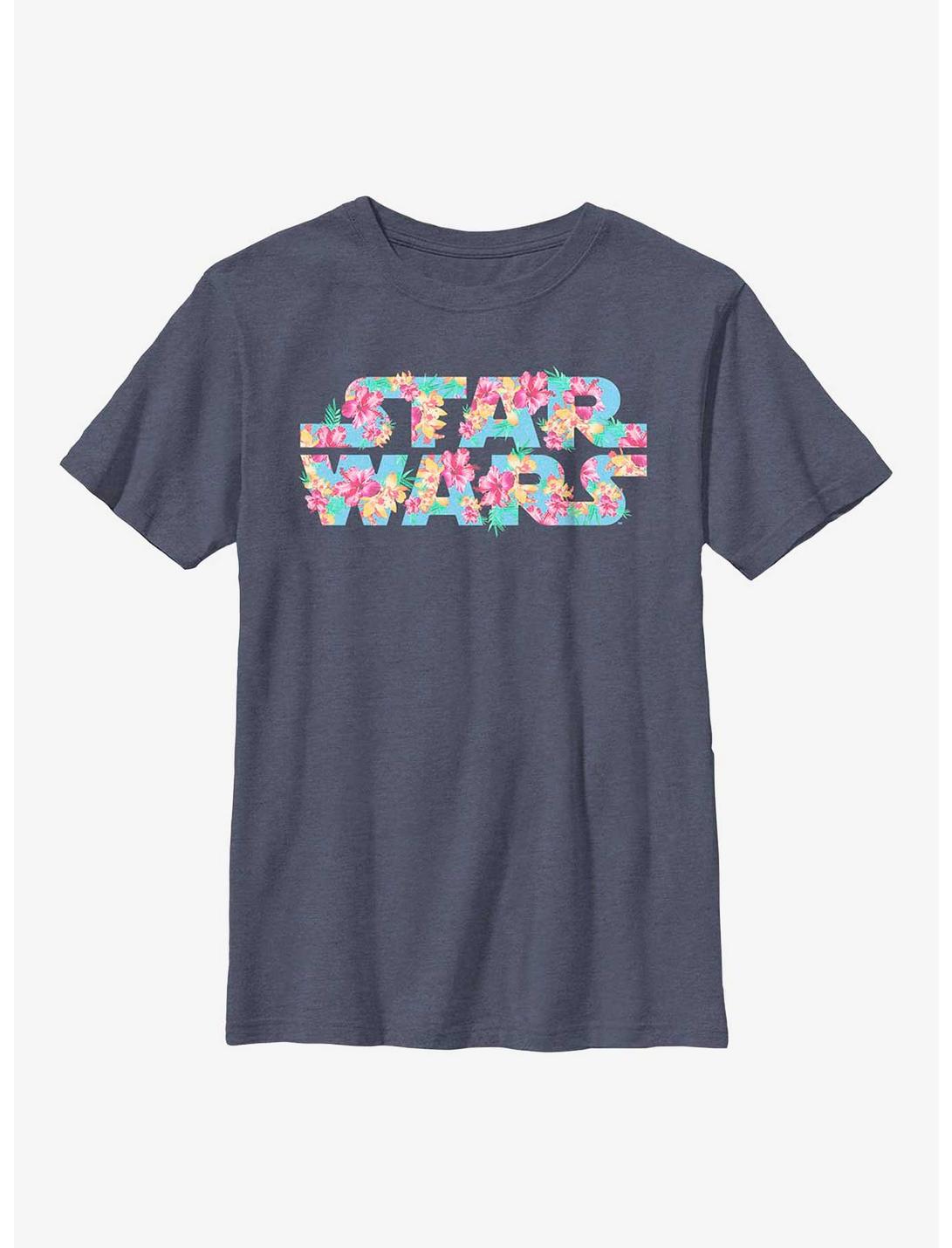 Star Wars Floral Logo Youth T-Shirt, NAVY HTR, hi-res
