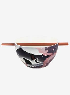 Godzilla Ramen Bowl With Chopsticks
