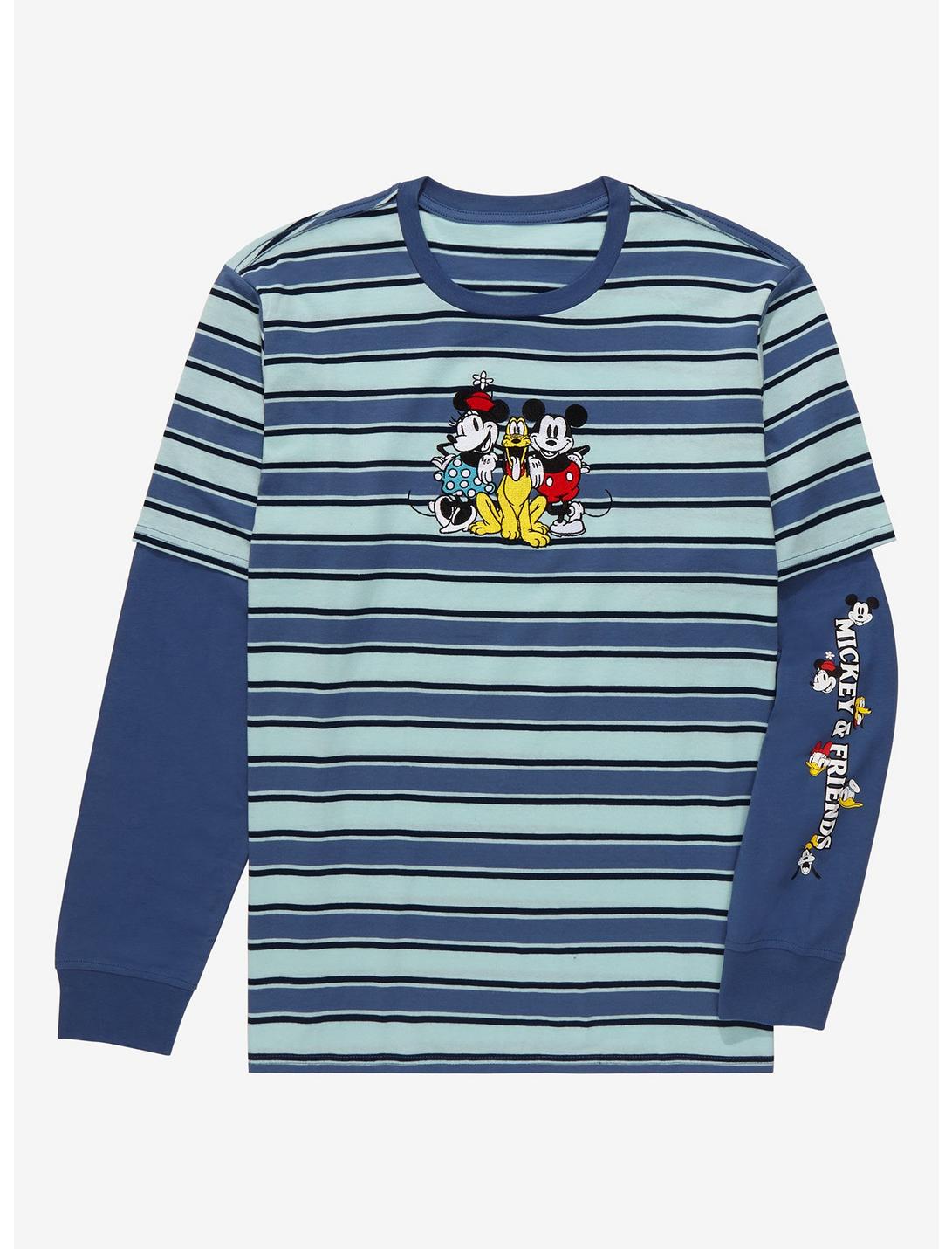 Disney Mickey Mouse & Friends Striped Layered Long Sleeve T-Shirt - BoxLunch Exclusive, BLUE, hi-res