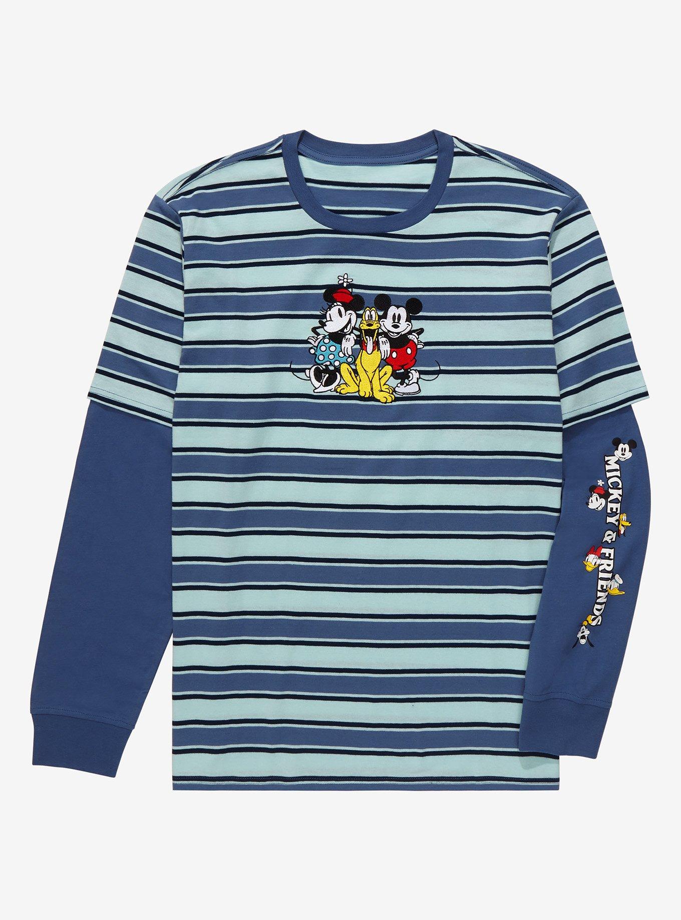 Disney Mickey Mouse & Friends Striped Layered Long Sleeve T-Shirt - BoxLunch Exclusive, BLUE, hi-res