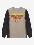 Stranger Things Flaming Logo Dip-Dye Long Sleeve T-Shirt - BoxLunch Exclusive, TIE DYE - GREY, hi-res