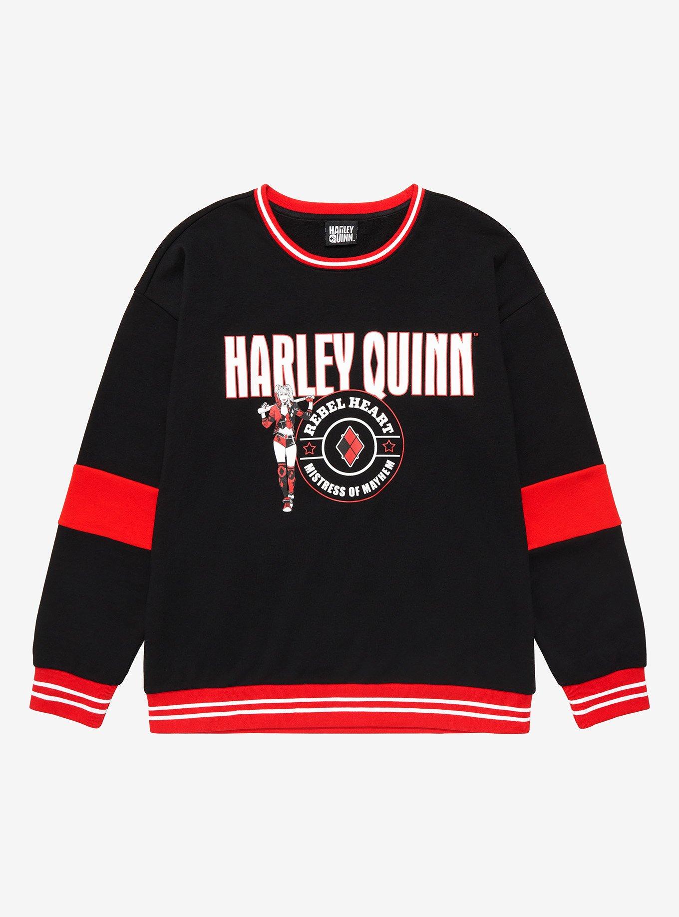 DC Comics Batman Harley Quinn Varsity Crewneck - BoxLunch Exclusive, BLACK, hi-res