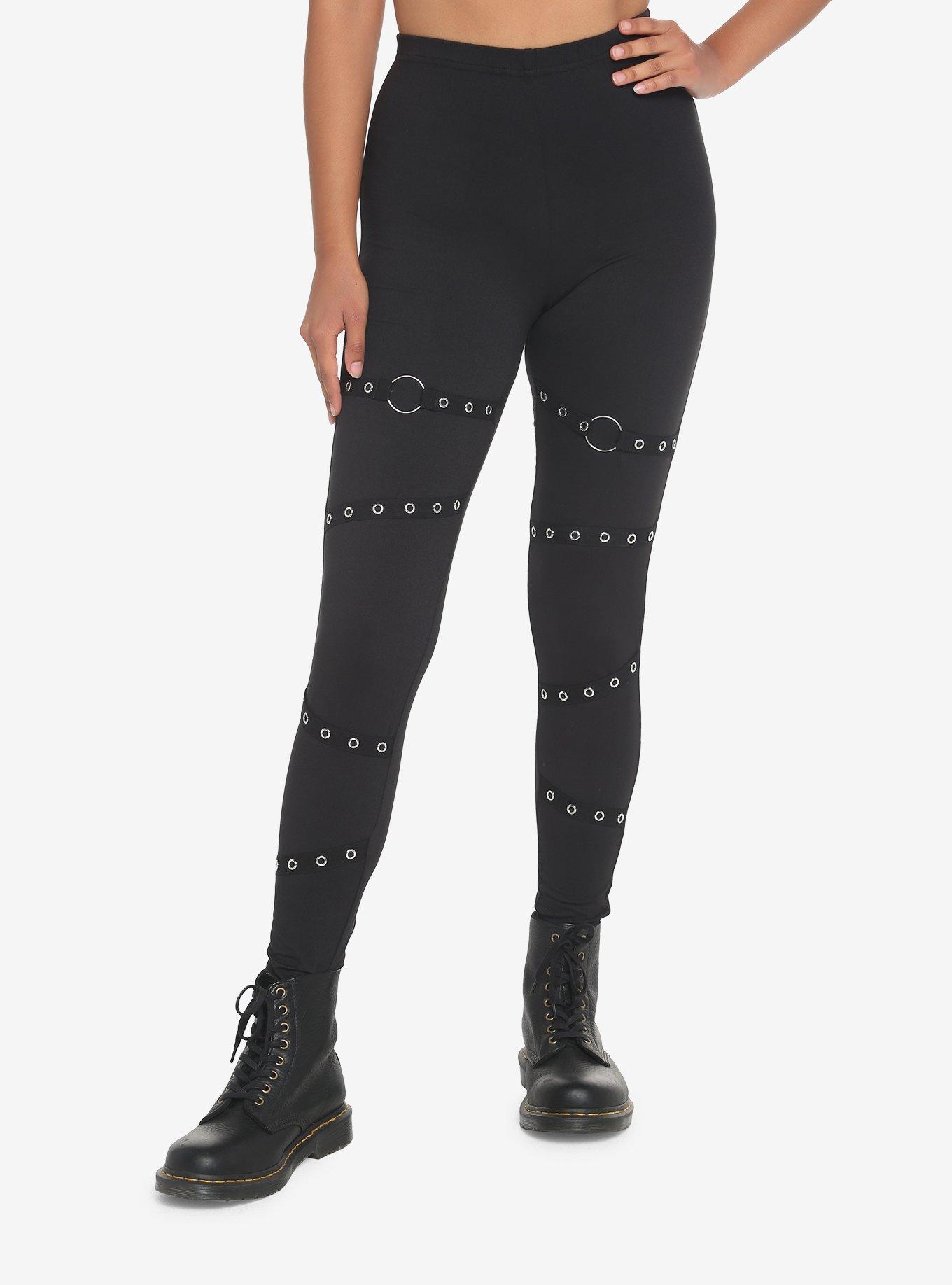 Black Strappy Grommet Leggings