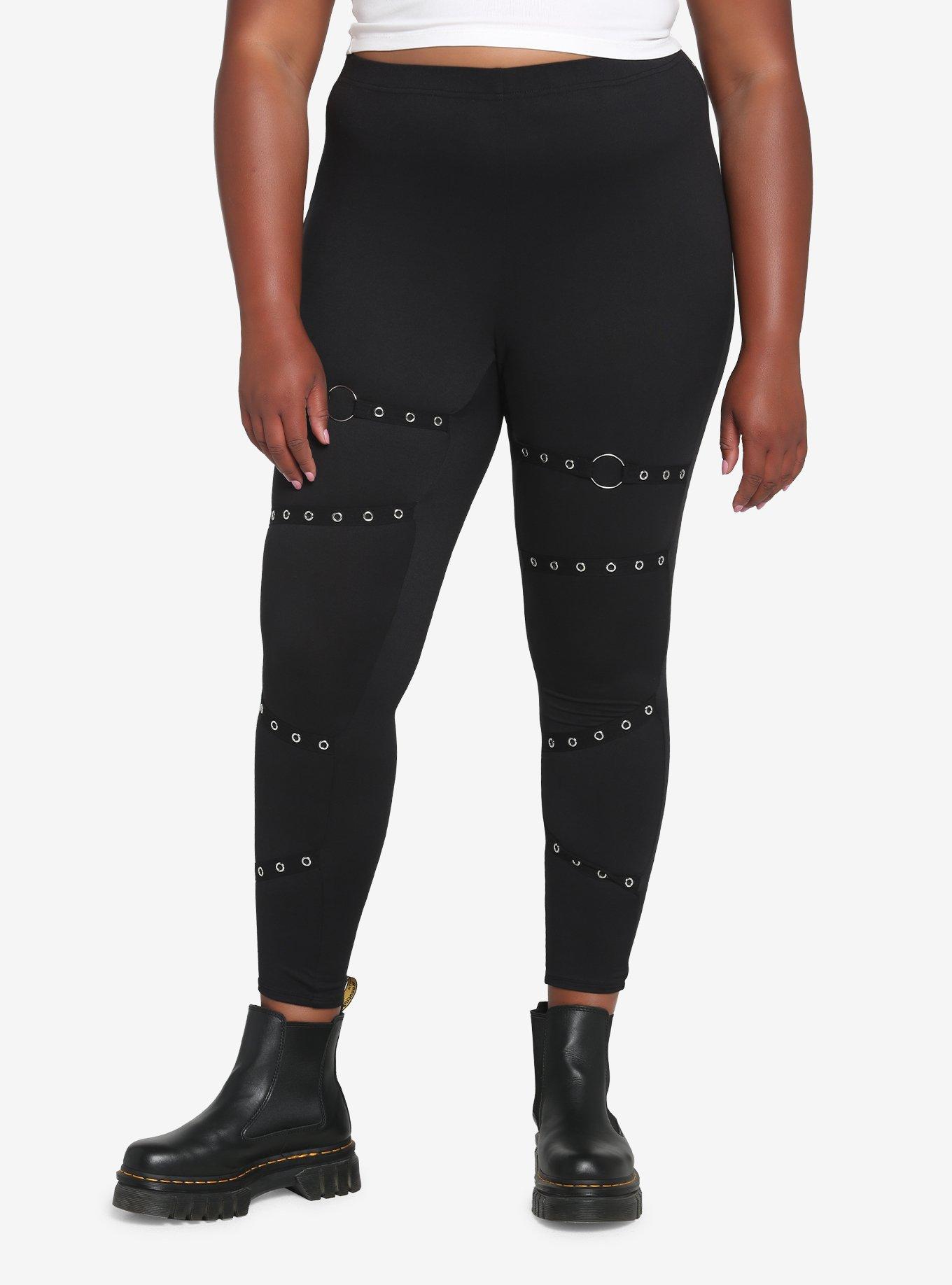 Black Strappy Grommet Leggings Plus Size