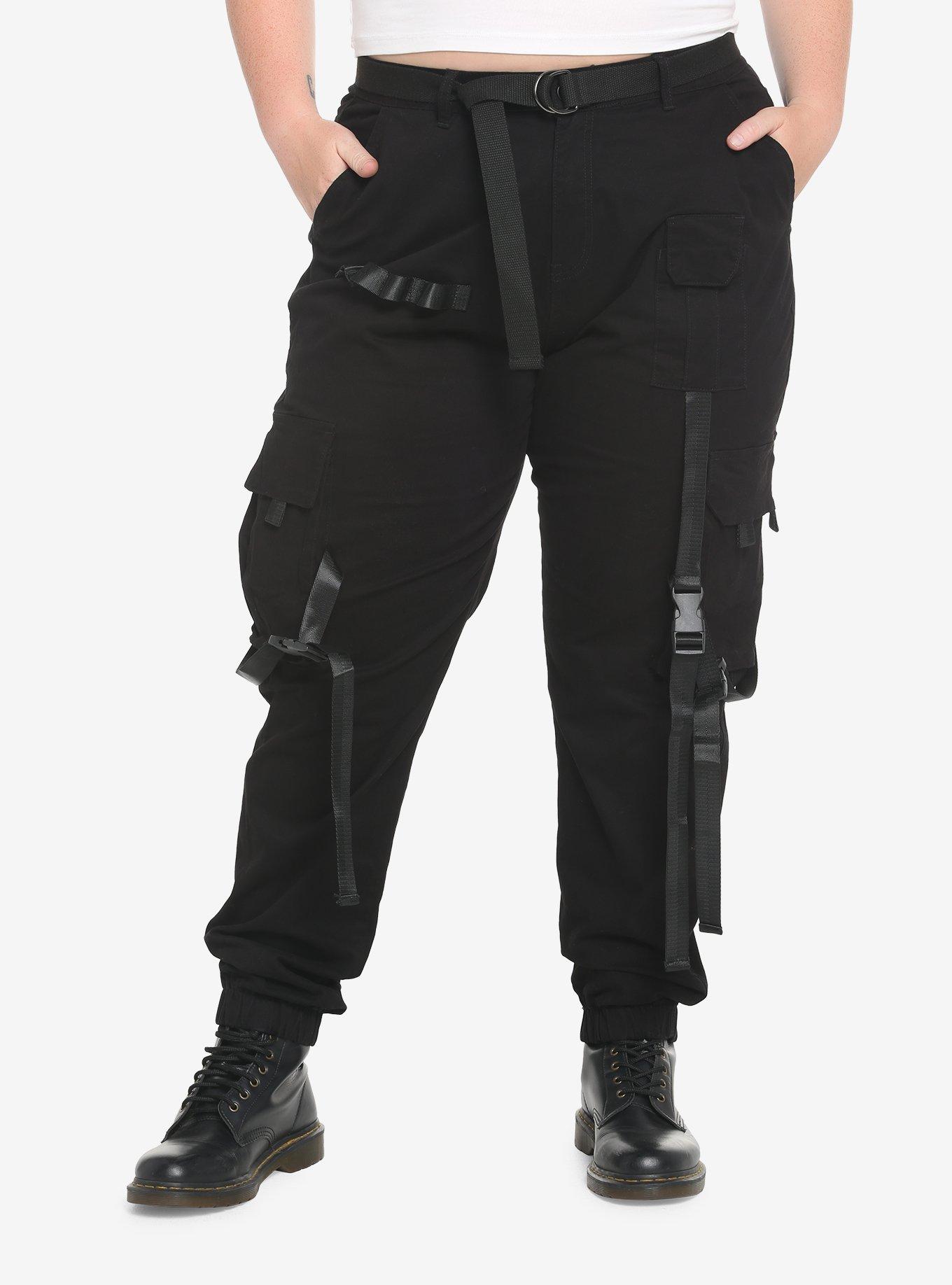 Black Utility Strap Jogger Pants Plus Size