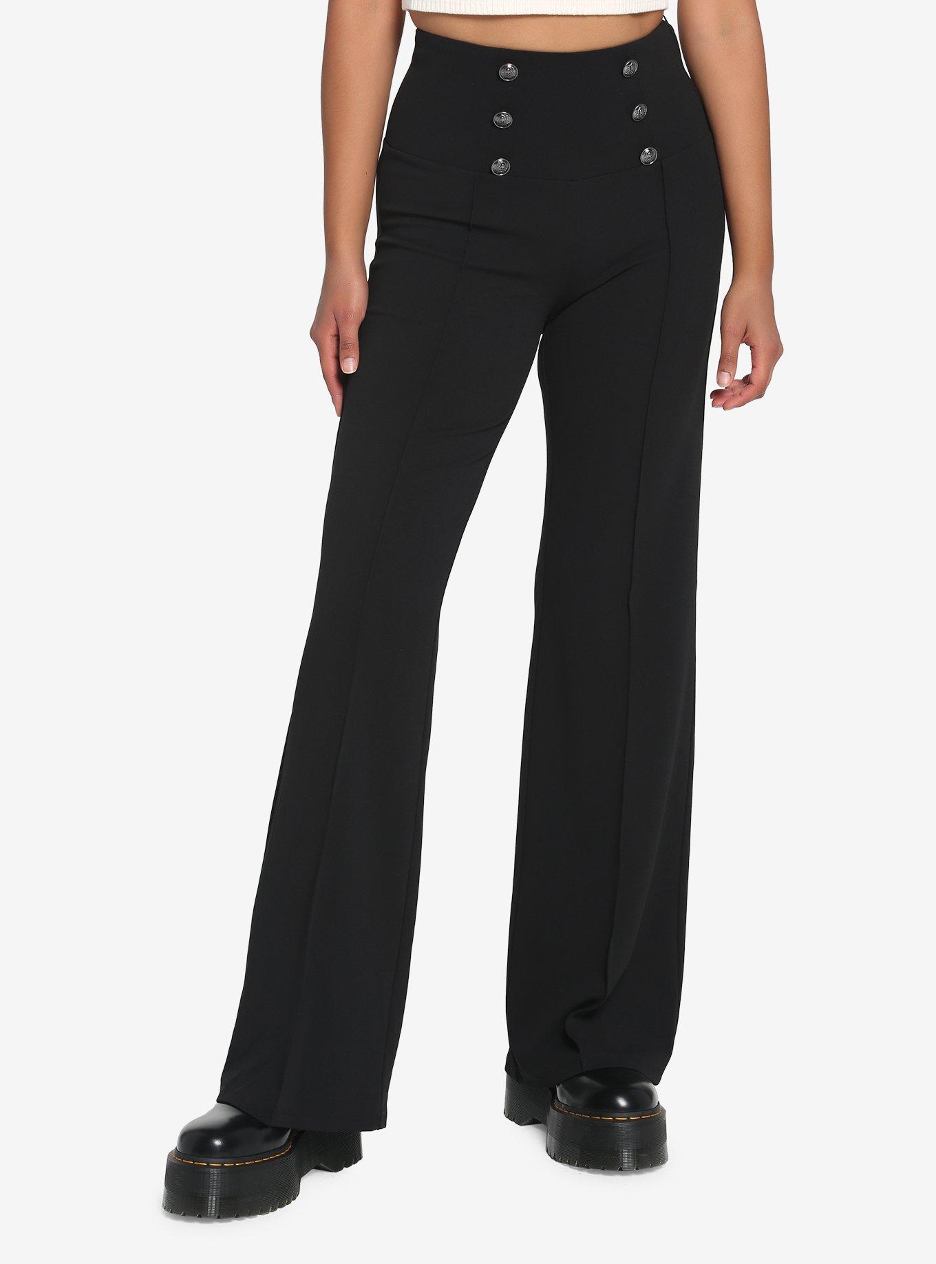 Black Hi-Rise Flare Pants, BLACK, hi-res