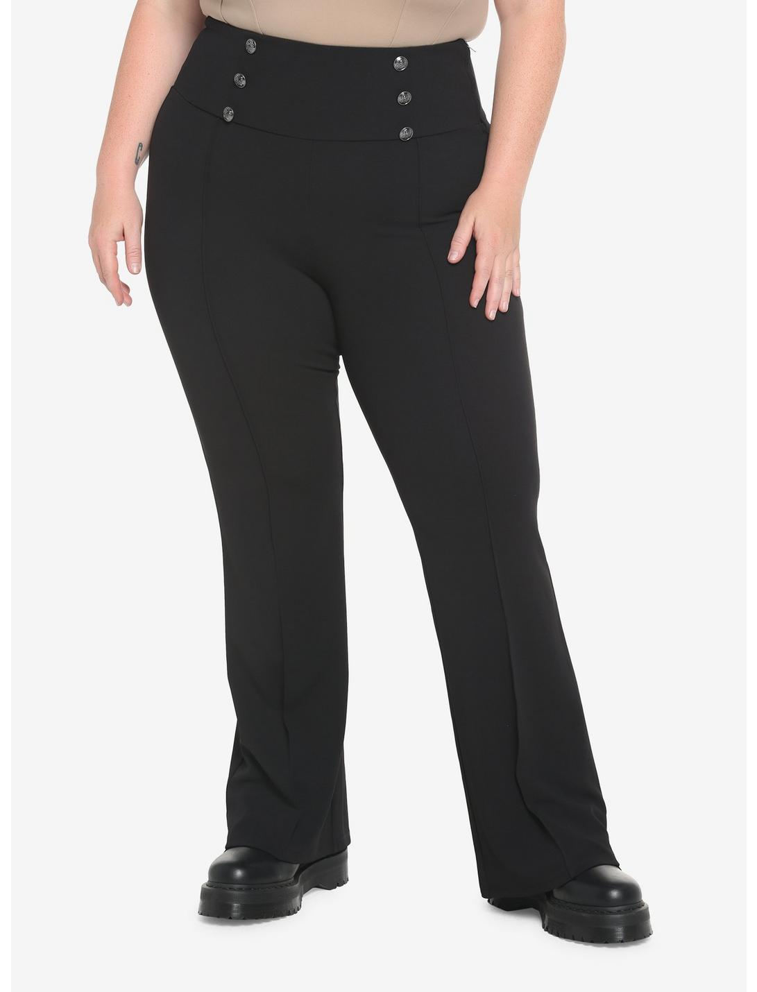 Black Hi-Rise Flare Pants Plus Size, BLACK, hi-res