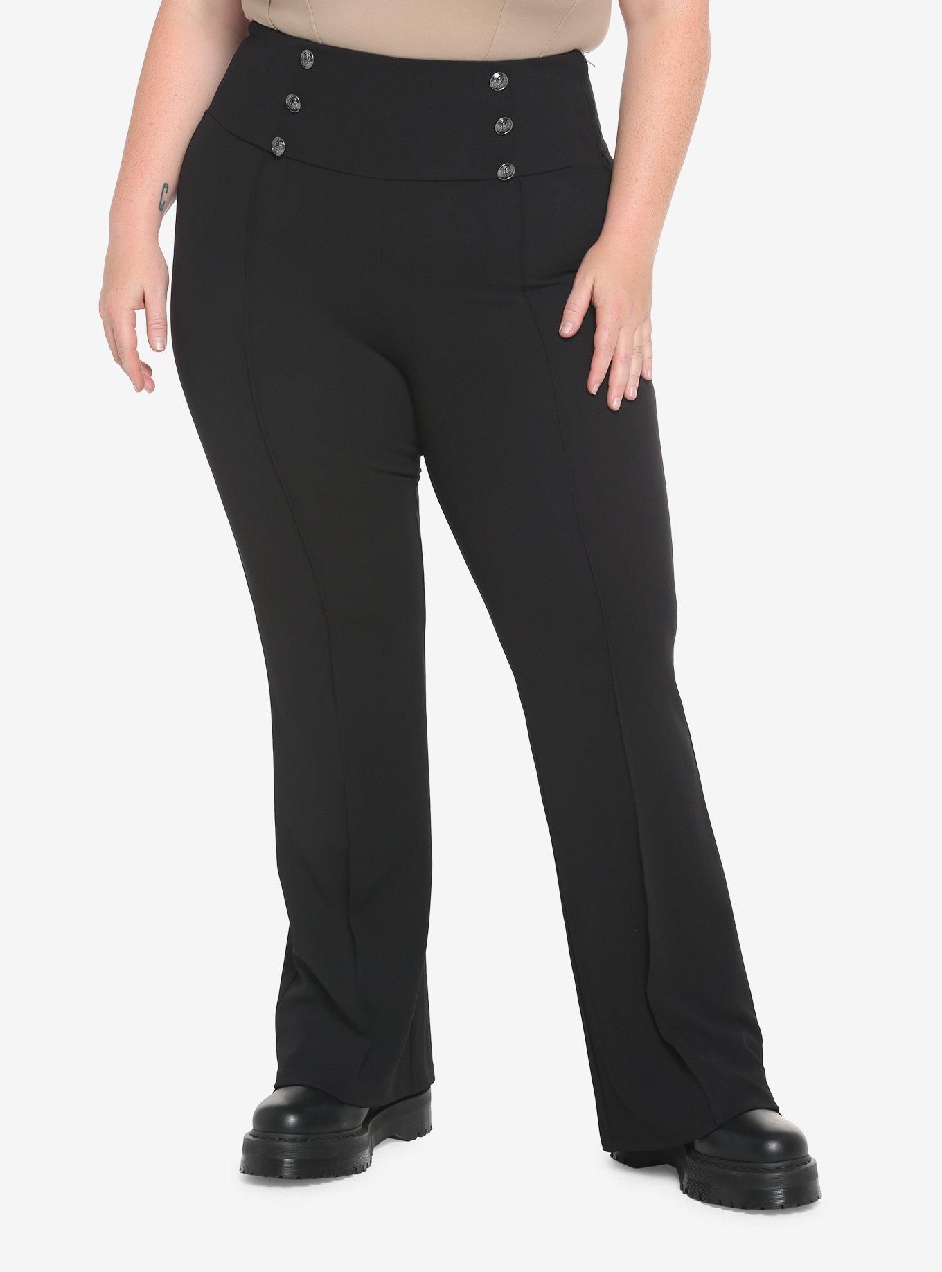 Black Hi-Rise Flare Pants Plus Size, BLACK, hi-res