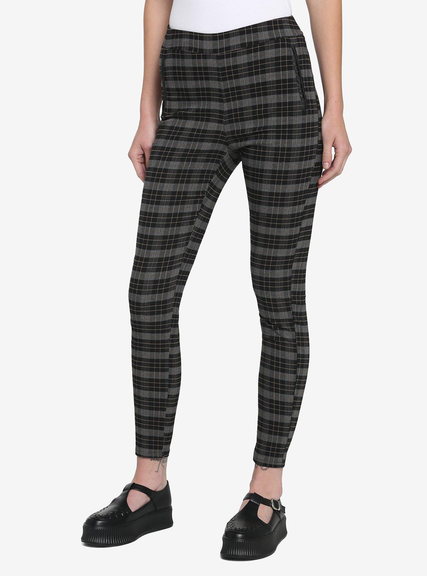 Black Plaid Leggings, BLACK, hi-res