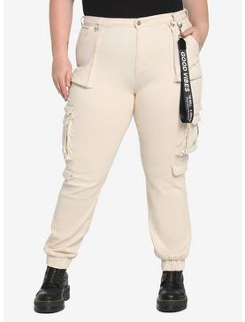 Ivory Cargo Jogger Pants Plus Size, , hi-res