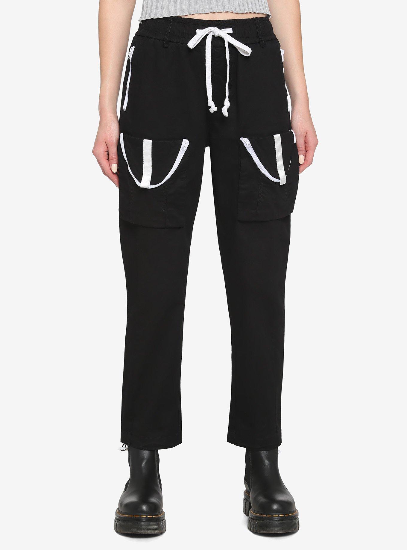 Black & White Cargo Jogger Pants, BLACK, hi-res