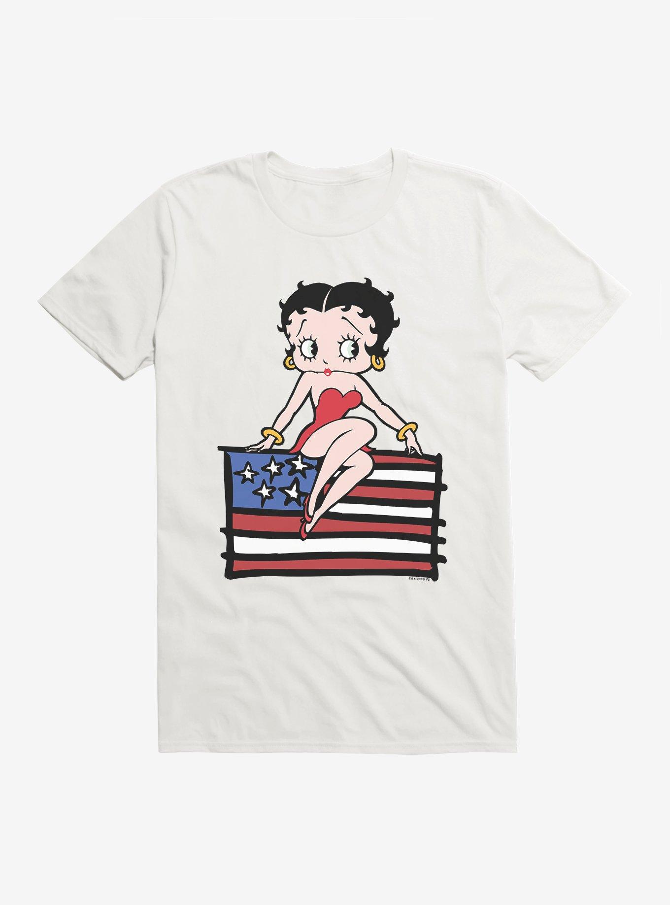 Betty Boop Sitting on Flag T-Shirt, , hi-res