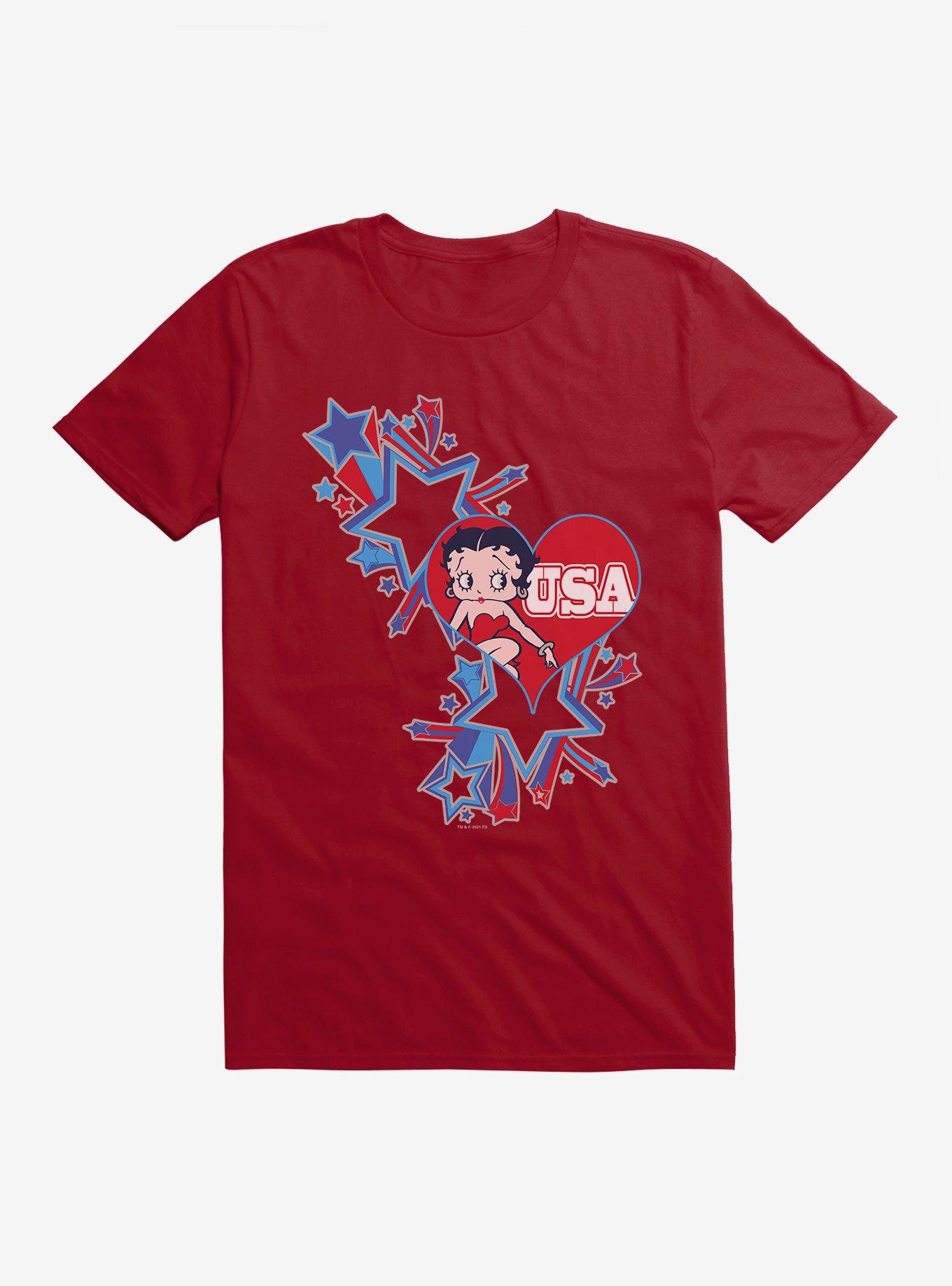 Betty Boop USA Blue Heart and Stars T-Shirt, INDEPENDENCE RED, hi-res