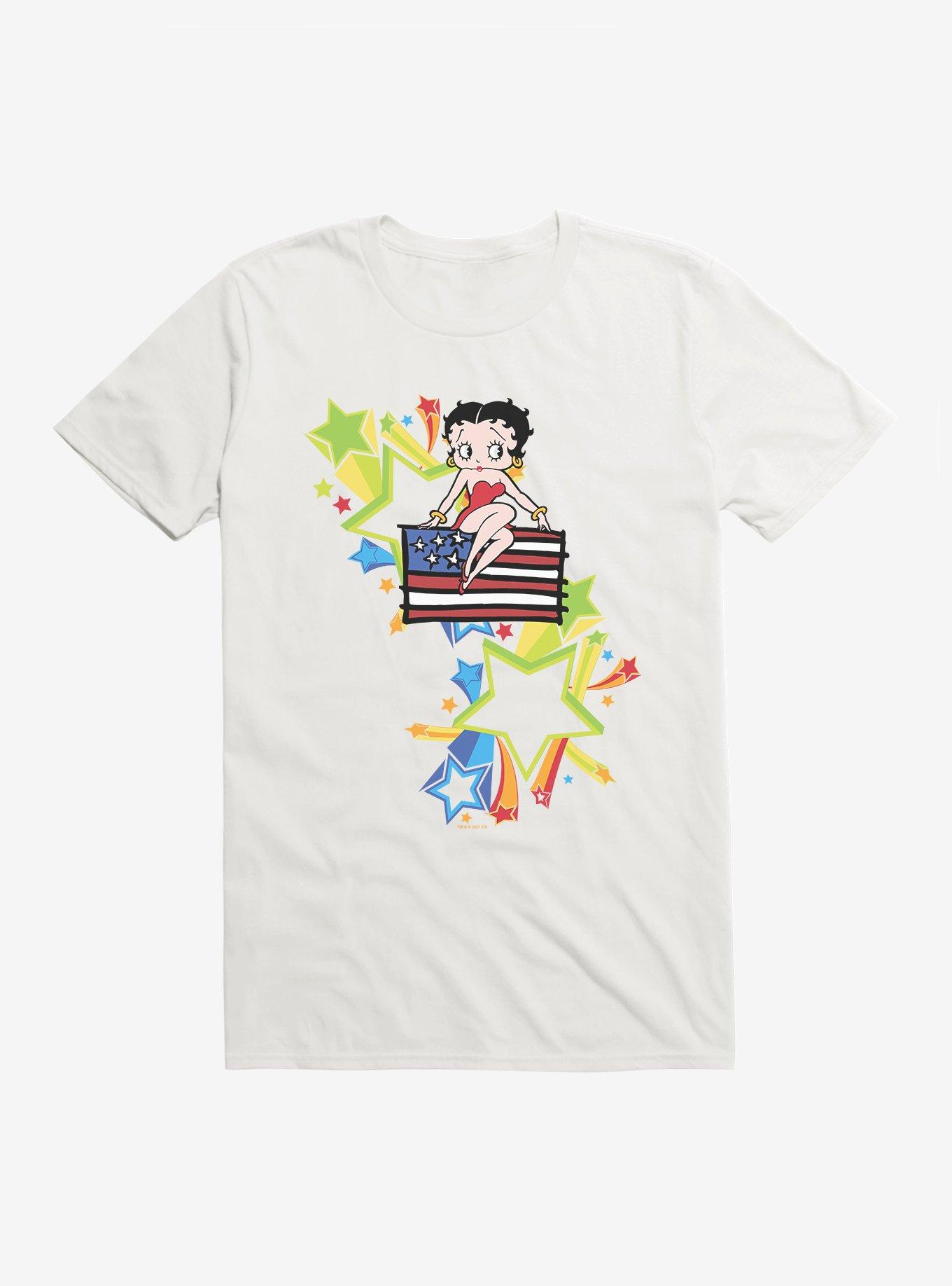 Betty Boop USA Rainbow Heart and Stars T-Shirt, WHITE, hi-res