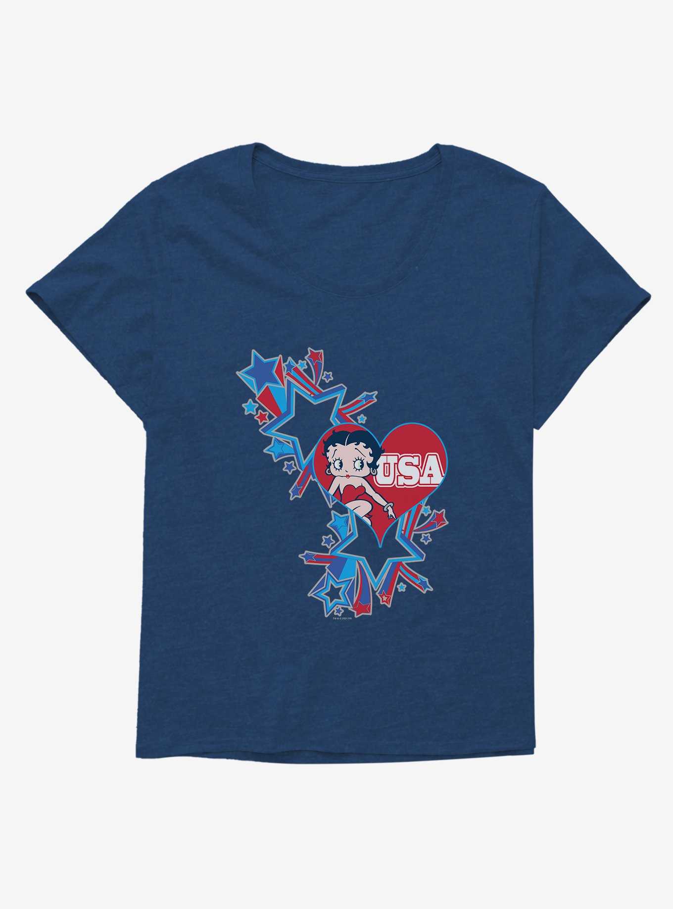 Betty Boop USA Blue Heart and Stars Girls T-Shirt Plus Size, , hi-res