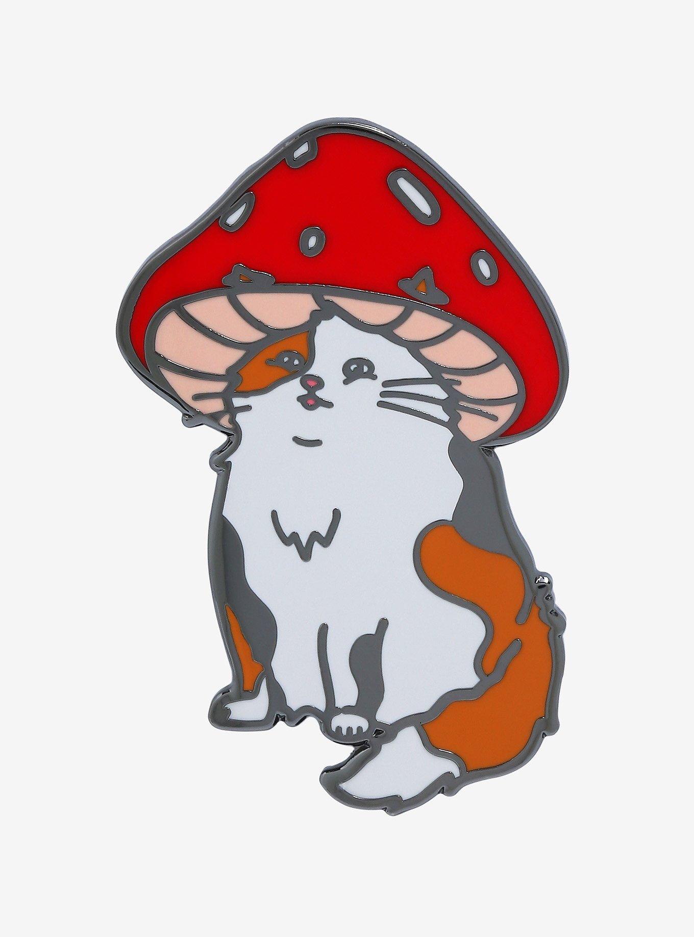 Cat with Mushroom Hat Enamel Pin, , hi-res
