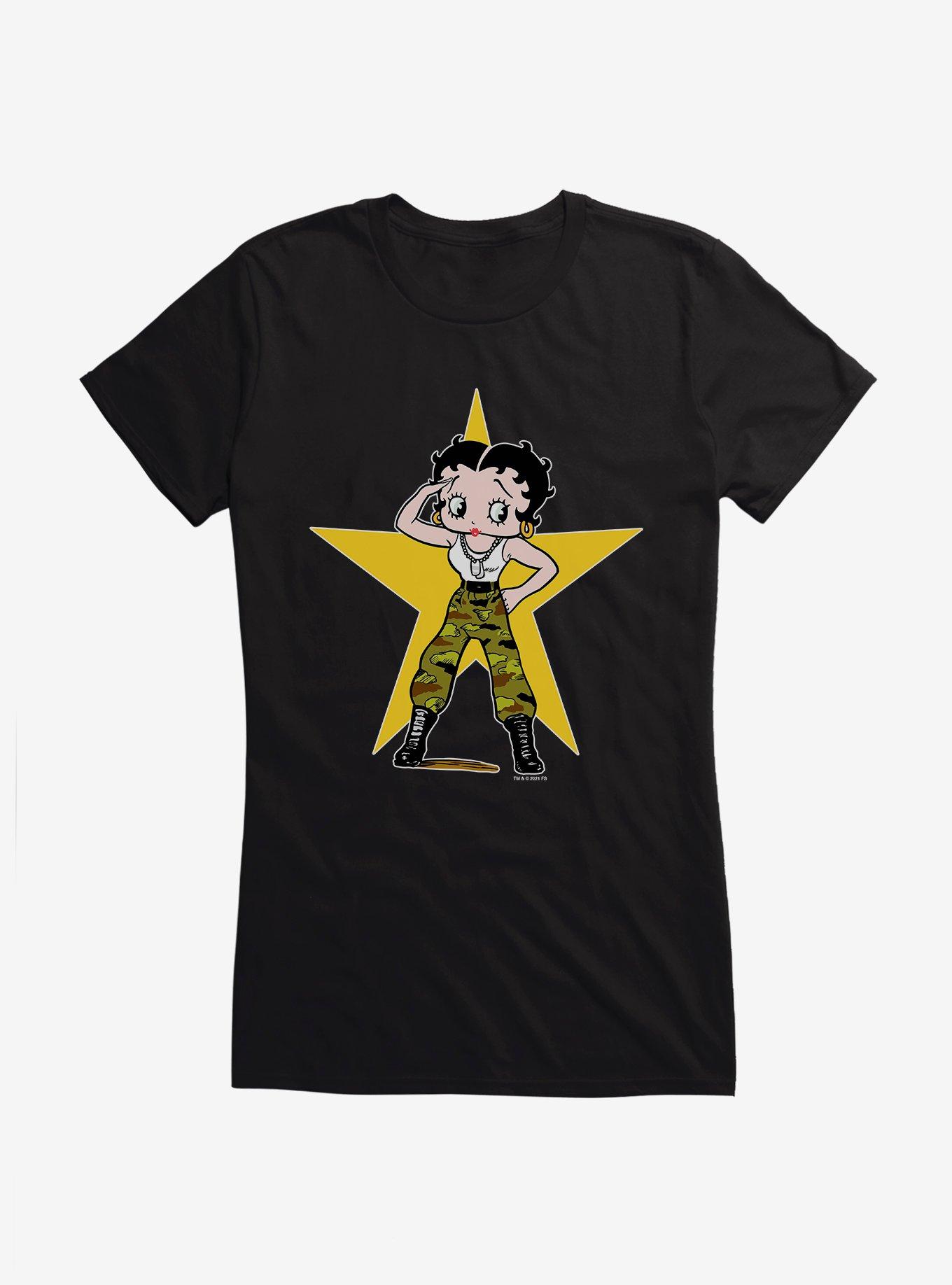 Betty Boop Army Camo and Stars Girls T-Shirt