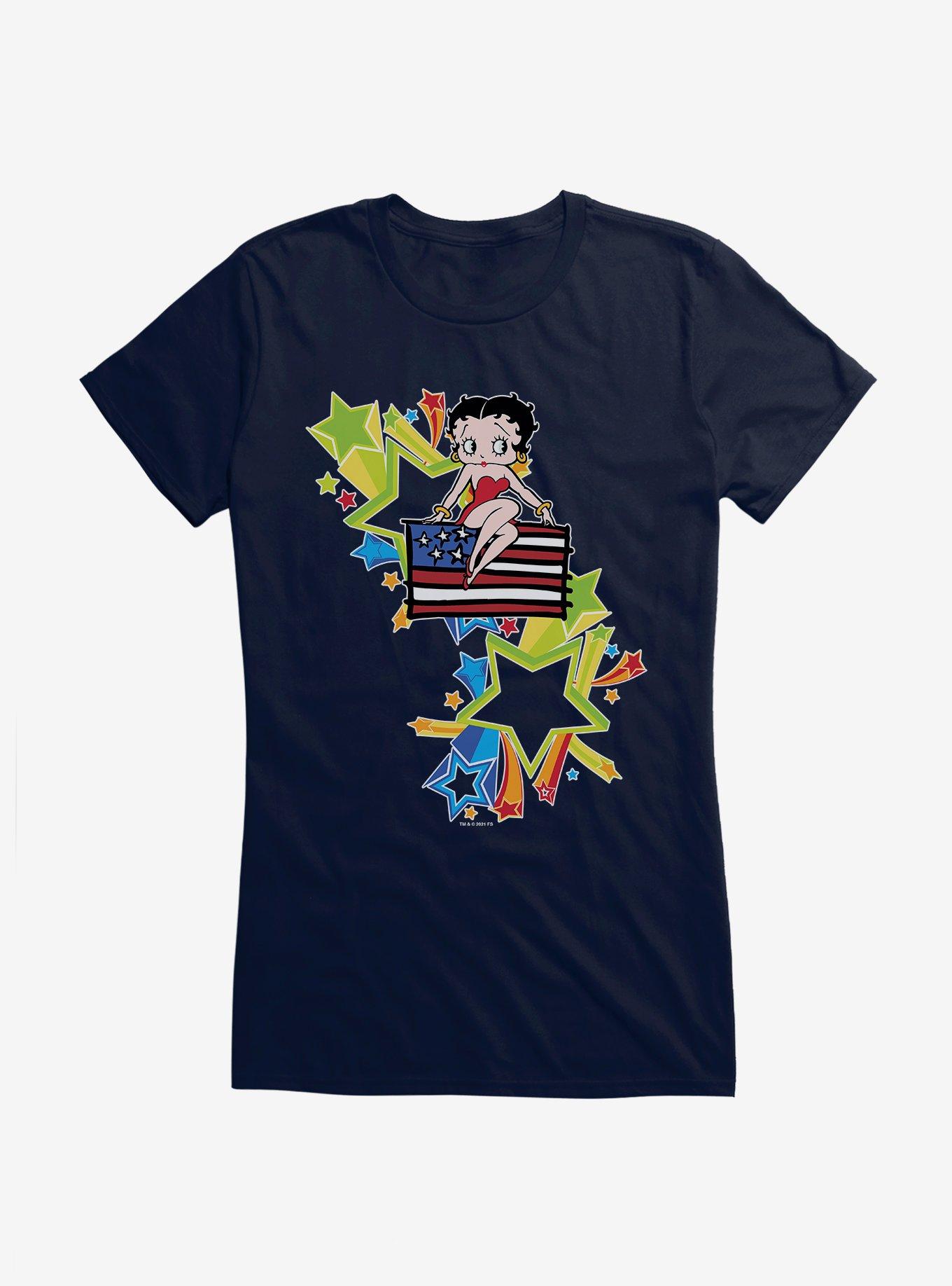 Betty Boop USA Rainbow Heart and Stars Girls T-Shirt, NAVY, hi-res