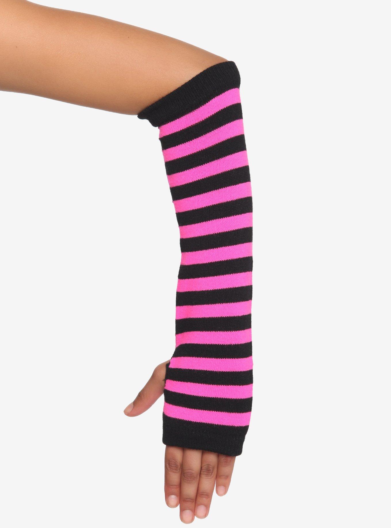 Neon Pink & Black Stripe Arm Warmers, , hi-res