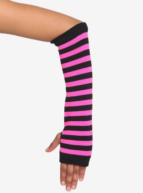Neon Pink & Black Stripe Arm Warmers | Hot Topic