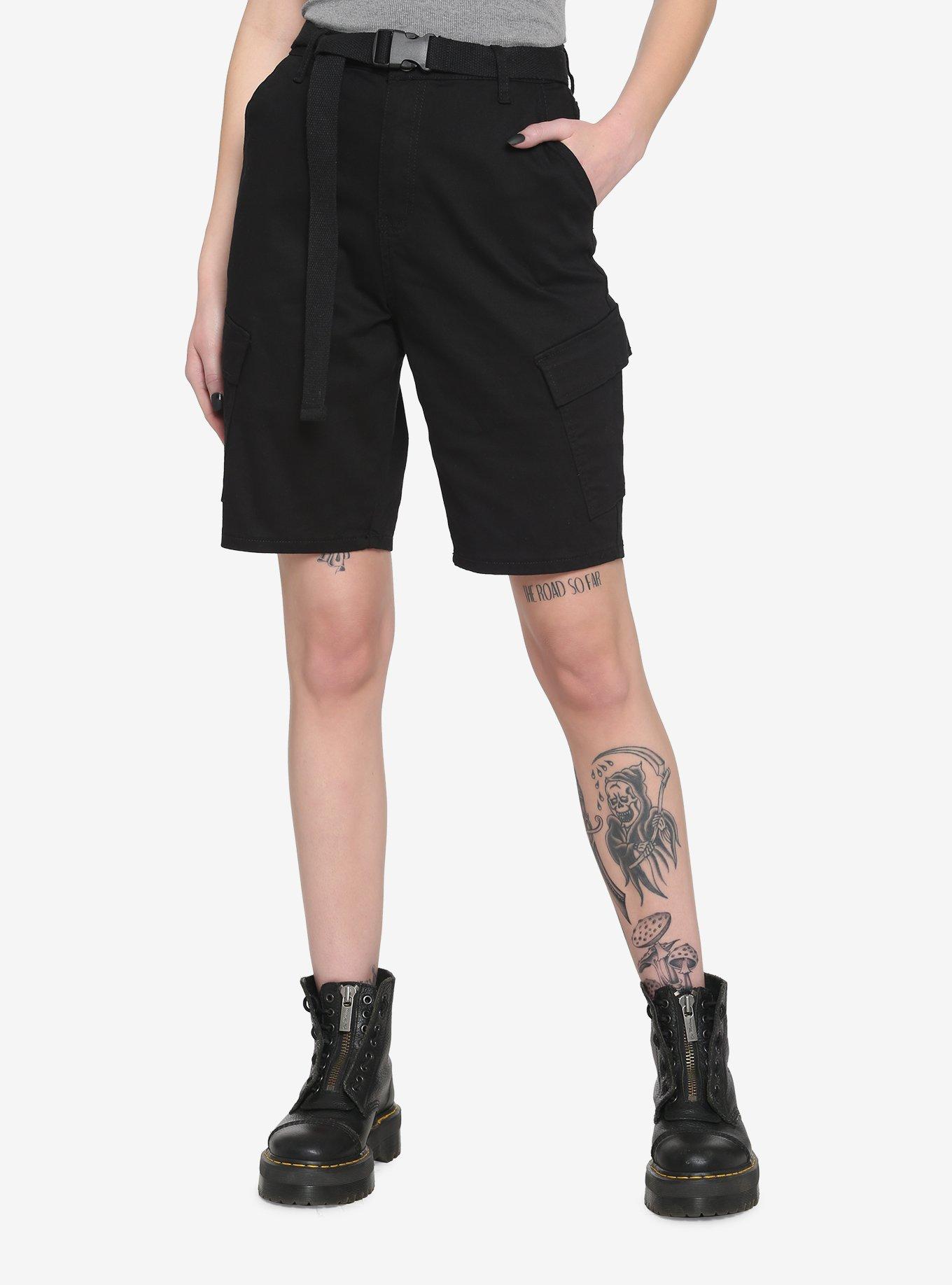 Black Belted Cargo Shorts, BLACK, hi-res