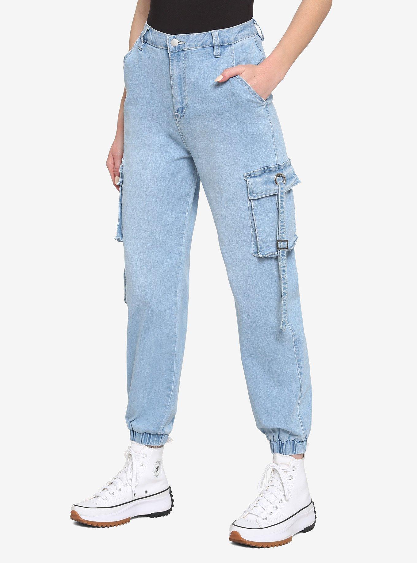 Indigo Cargo Denim Jogger Pants, INDIGO, hi-res