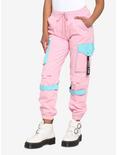Pink & Cyan Cargo Jogger Pants, PINK, hi-res