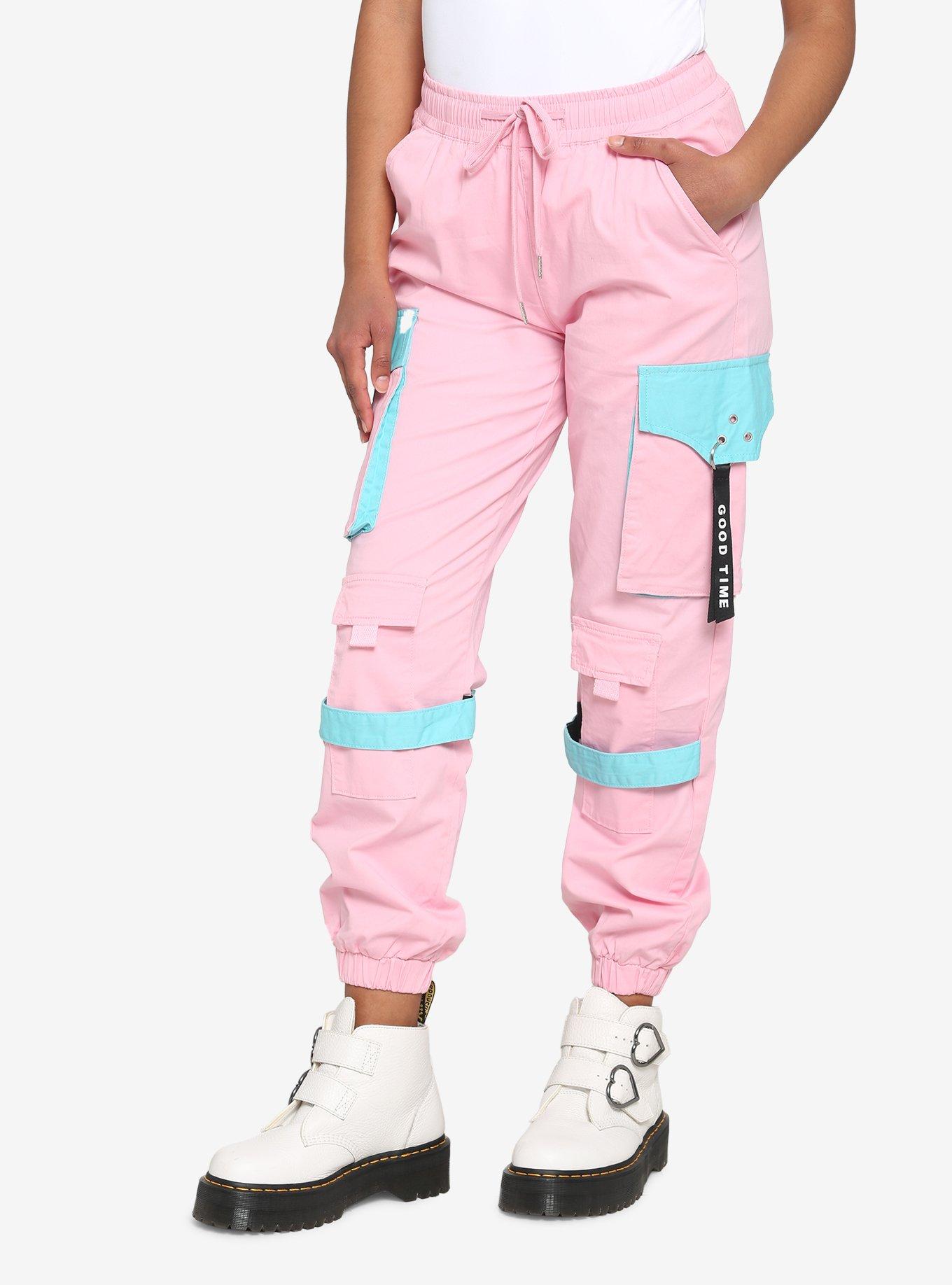 Pink & Cyan Cargo Jogger Pants