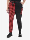 Black & Red Checkered Split Jogger Pants Plus Size, BLACK, hi-res