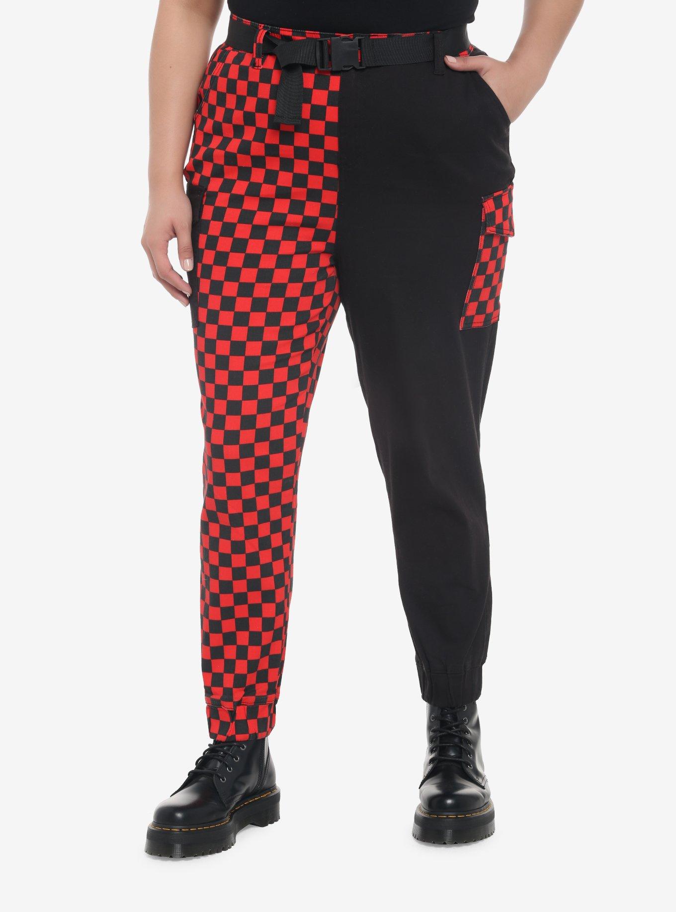 Black & Red Checkered Split Jogger Pants Plus Size