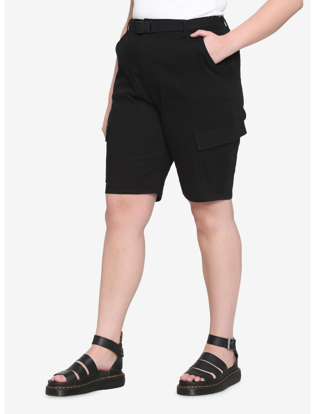 Black Belted Cargo Shorts Plus Size, BLACK, hi-res
