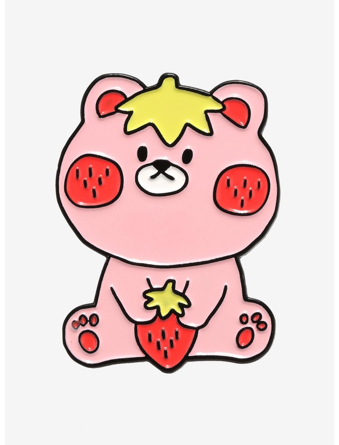 Pink Strawberry Bear Enamel Pin, , hi-res
