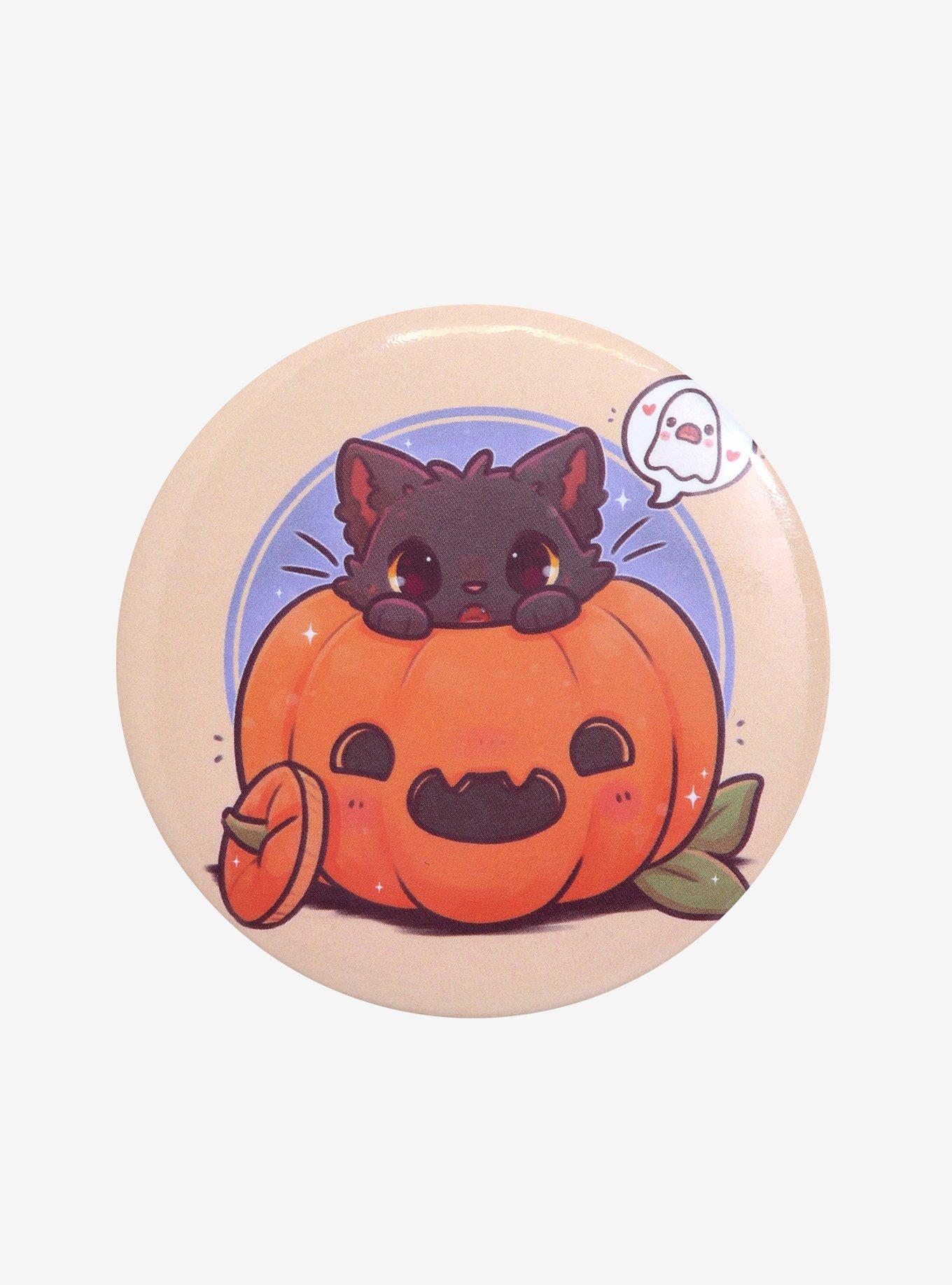 Pumpkin Cat 3 Inch Button By Naomi Lord Art, , hi-res