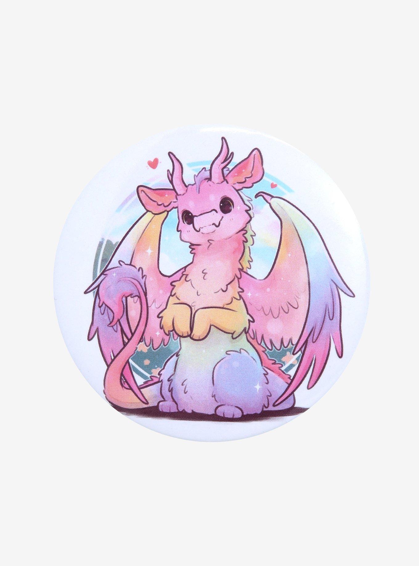 Rainbow Dragon 3 Inch Button By Naomi Lord Art, , hi-res